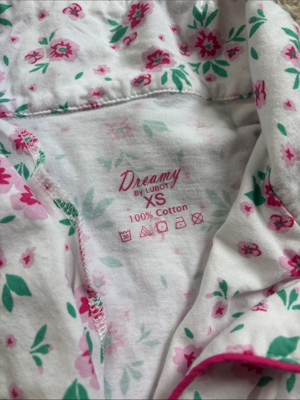 Girls and  Woman’s  Floral White and Pink Pajama Set with Green Accents - Picture 2 of 2